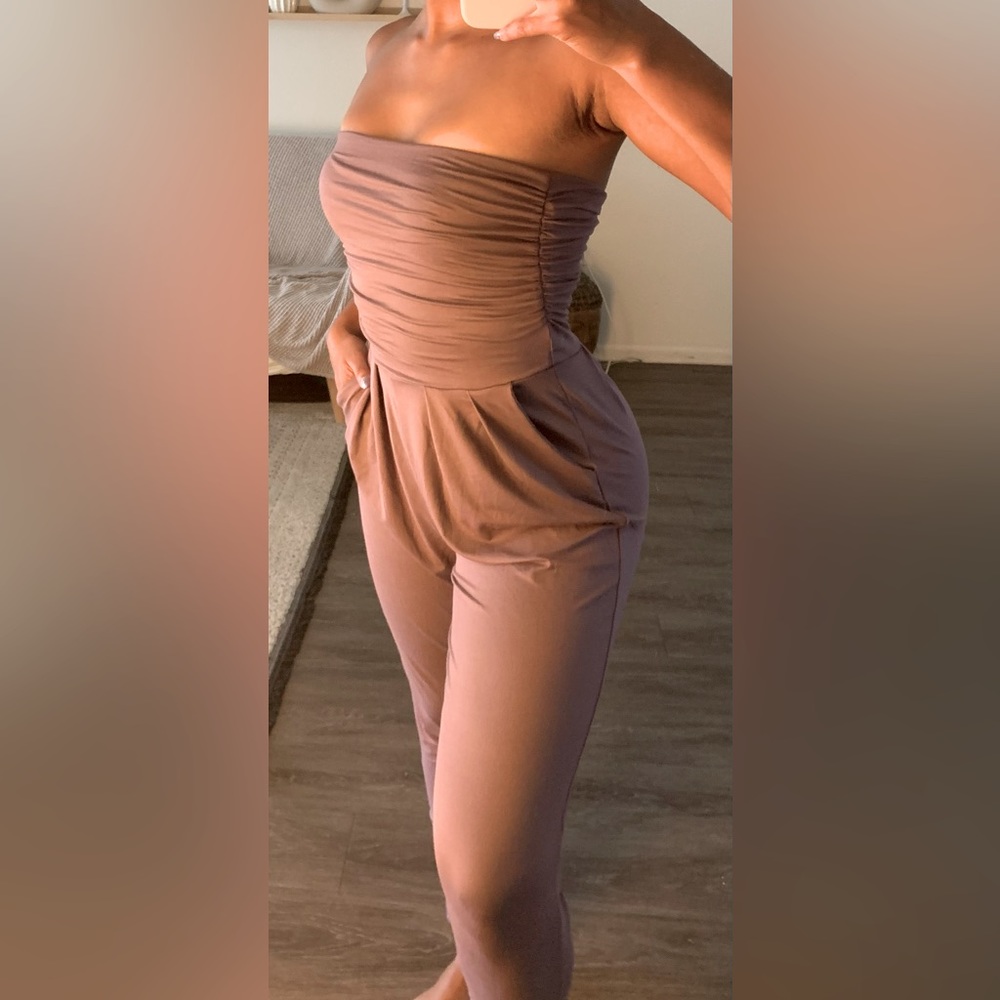 Strapless mauve jumpsuit